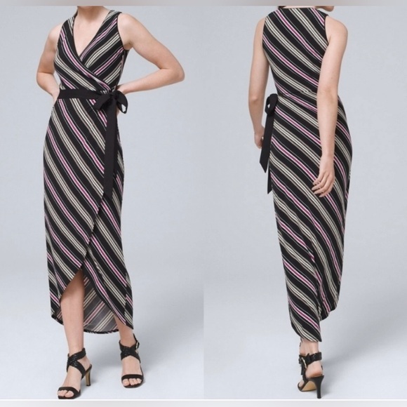 White House Black Market Striped Faux Wrap Midi Dress Size XL NWT - Picture 3 of 7